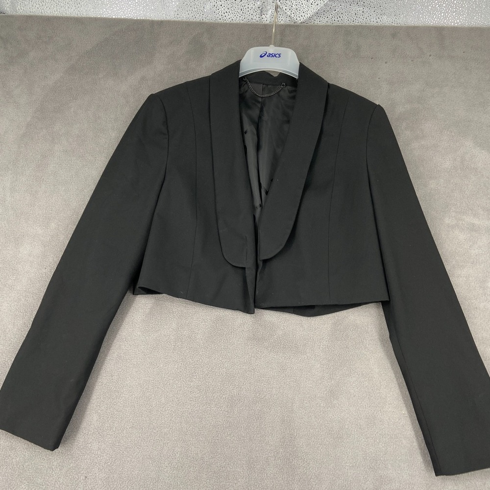 AllSaints Cropped Blazer Jacket Women's 6 Black Formal Shawl Collar Open Front - Picture 2 of 10